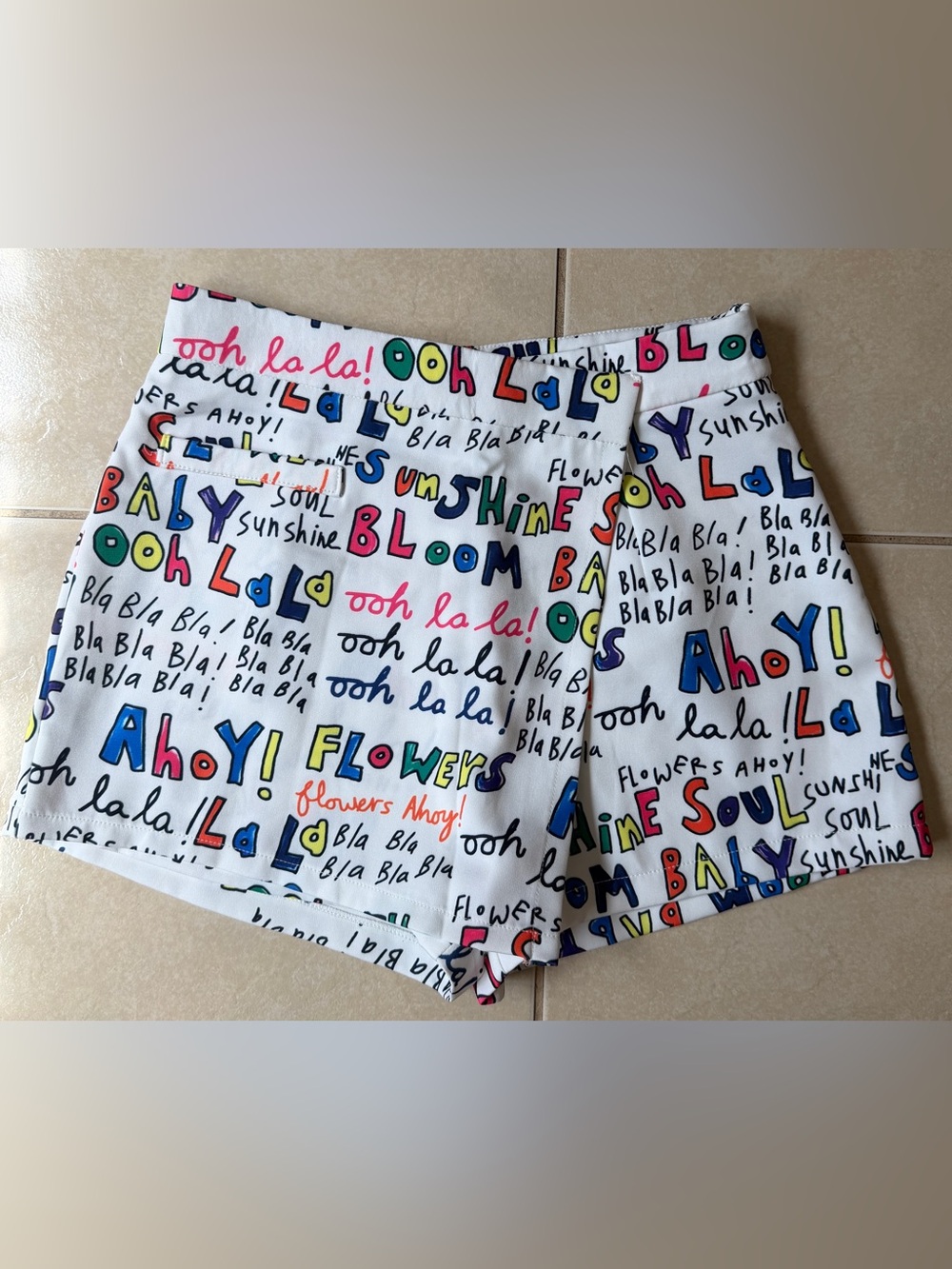 Koo Hoo Diary Graffiti Print Skort - White High Waisted Wrap Skirt Shorts - XL